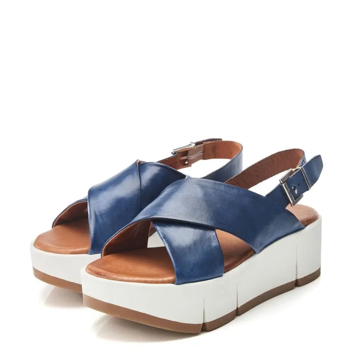 Flatform Sandals Women Moda In Pelle Ritika Blue Leather