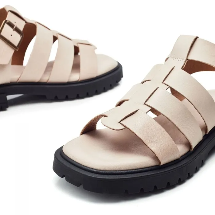 Flatform Sandals Women Moda In Pelle Shoon Sh Inshore Off White Leather