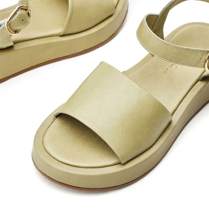 Flatform Sandals Women Moda In Pelle Shoon Sh Mirella Khaki Leather