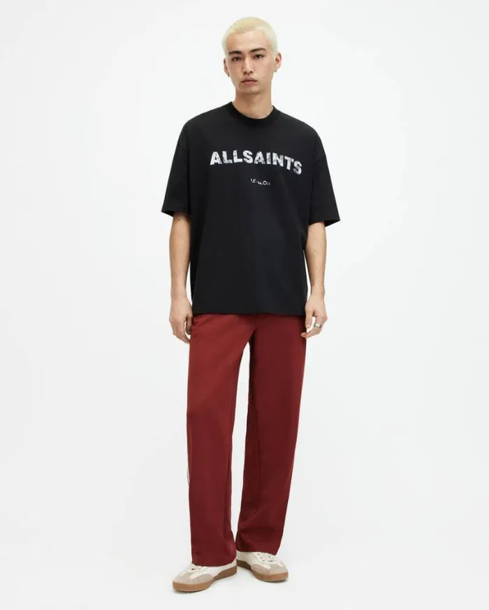 Flocker Textured Logo Print TShirt Jet Black Men AllSaints TShirts