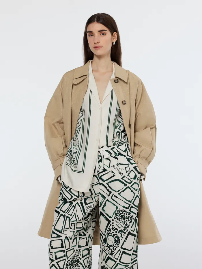 Floral Embossed Carcoat Sand Women Scotch and Soda Jackets and Coats