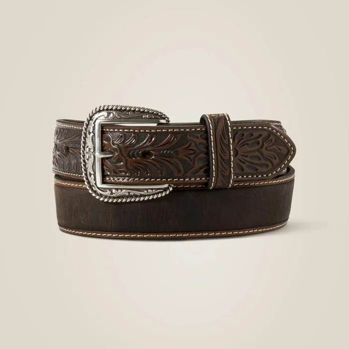 Floral Embossed Ends Belt Brown Men Ariat Belts