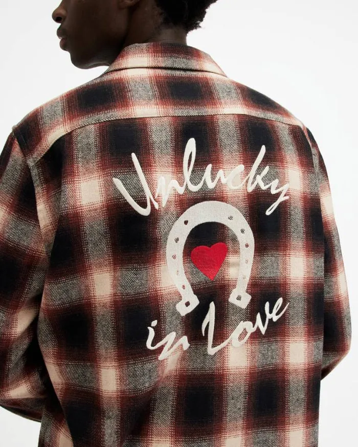 Fortunado Long Sleeve Check Embroidered Shirt Lace Wtflamed Red Men AllSaints Shirts