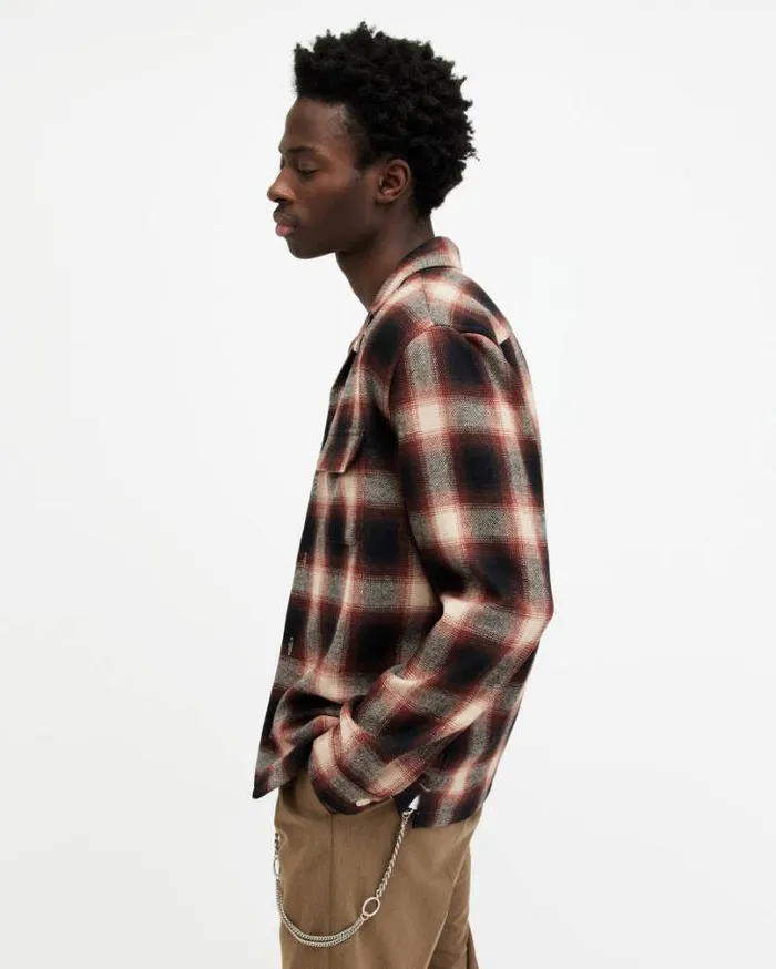 Fortunado Long Sleeve Check Embroidered Shirt Lace Wtflamed Red Men AllSaints Shirts Fortunado Long Sleeve Check Embroidered Shirt Lace Wtflamed Red Men AllSaints Shirts