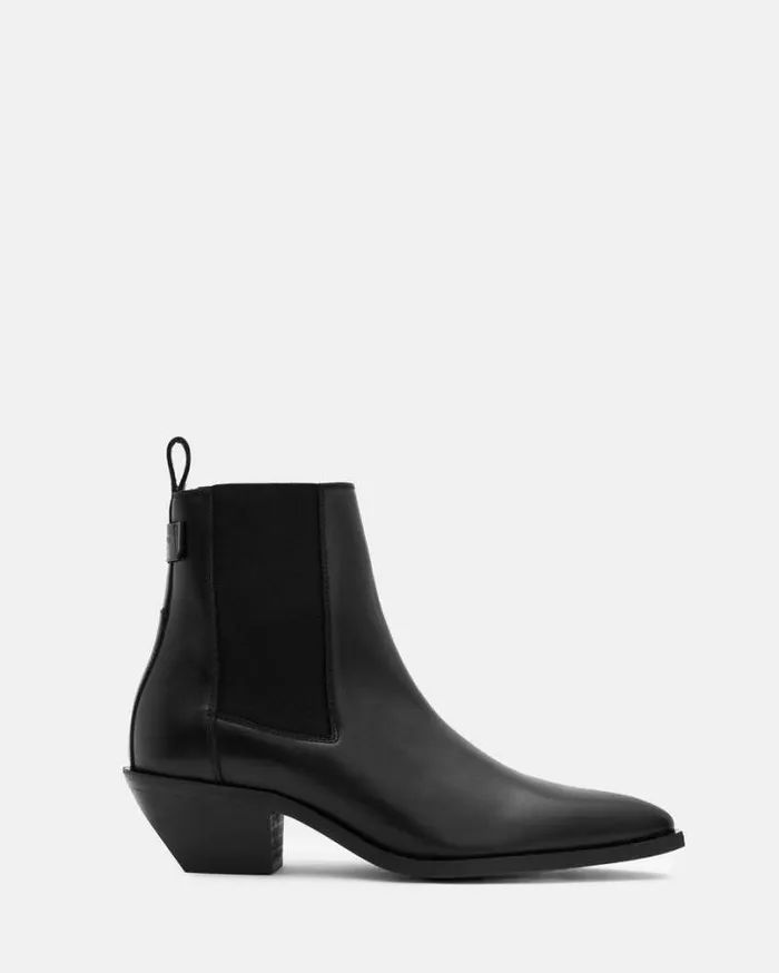 Fox Pointed Toe Leather Chelsea Boots Black Women AllSaints Shoes and Boots