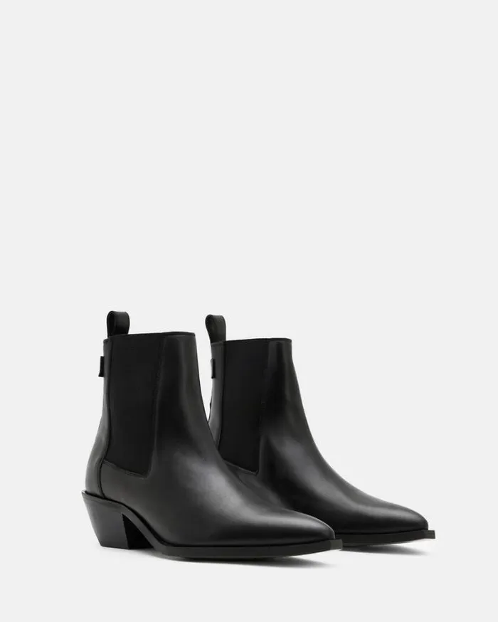 Fox Pointed Toe Leather Chelsea Boots Black Women AllSaints Shoes and Boots