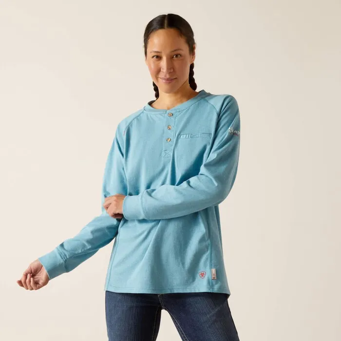 FR Air Henley Top Norse Blue Space Dye Women Ariat Workwear