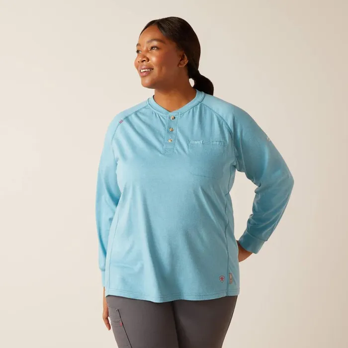 FR Air Henley Top Norse Blue Space Dye Women Ariat Workwear FR Air Henley Top Norse Blue Space Dye Women Ariat Workwear