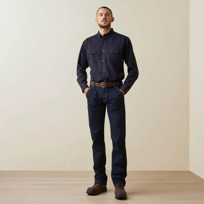 FR Air Inherent Work Shirt Navy Heather Men Ariat Button Down Shirts FR Air Inherent Work Shirt Navy Heather Men Ariat Button Down Shirts
