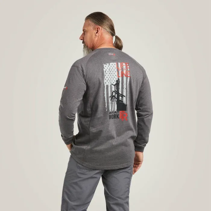 FR Air Life On The Line Graphic Top Charcoal Heather Men Ariat TShirts and Polos