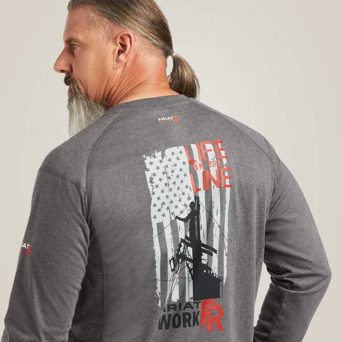 FR Air Life On The Line Graphic Top Charcoal Heather Men Ariat TShirts and Polos FR Air Life On The Line Graphic Top Charcoal Heather Men Ariat TShirts and Polos