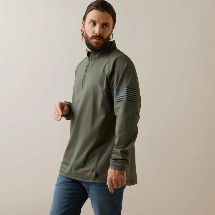 FR Combat Stretch Patriot 14 Zip Work Shirt Dark Sage Men Ariat Workwear
