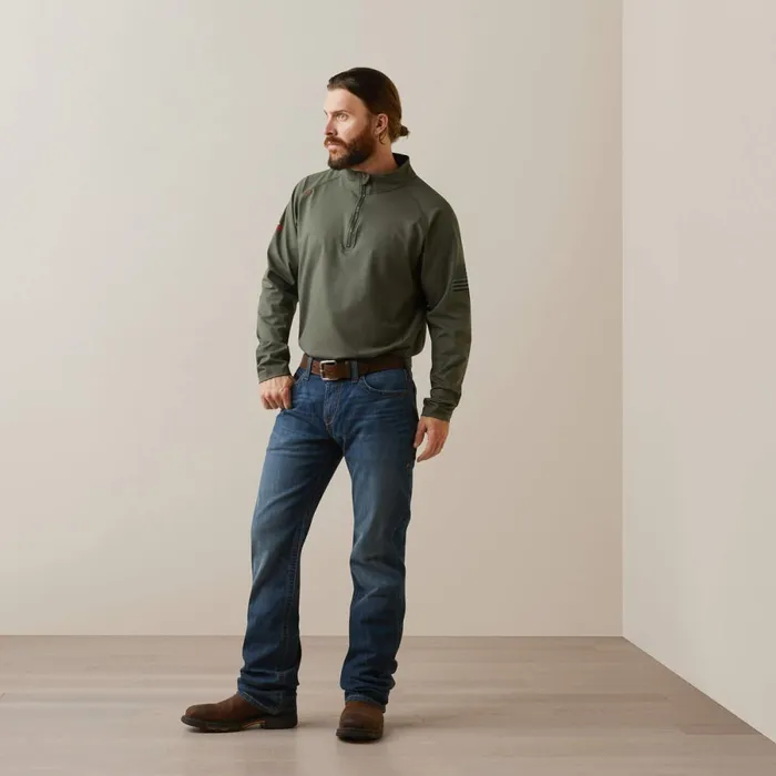 FR Combat Stretch Patriot 14 Zip Work Shirt Dark Sage Men Ariat Workwear FR Combat Stretch Patriot 14 Zip Work Shirt Dark Sage Men Ariat Workwear