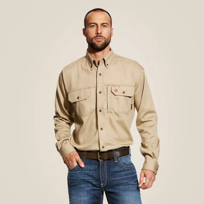 FR Solid Vent Work Shirt Khaki Men Ariat Workwear