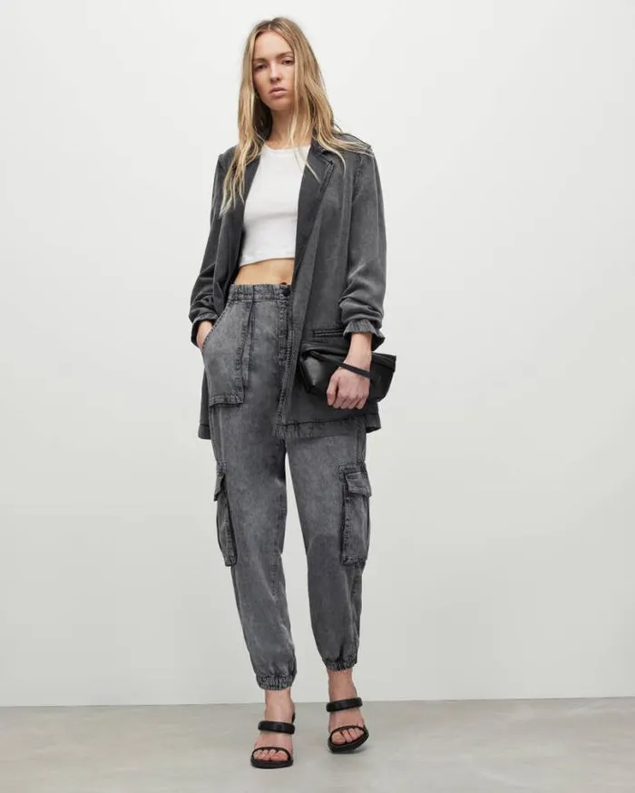 Frieda HighRise Denim Cargo Pants Anthracite Women AllSaints Pants and Leggings