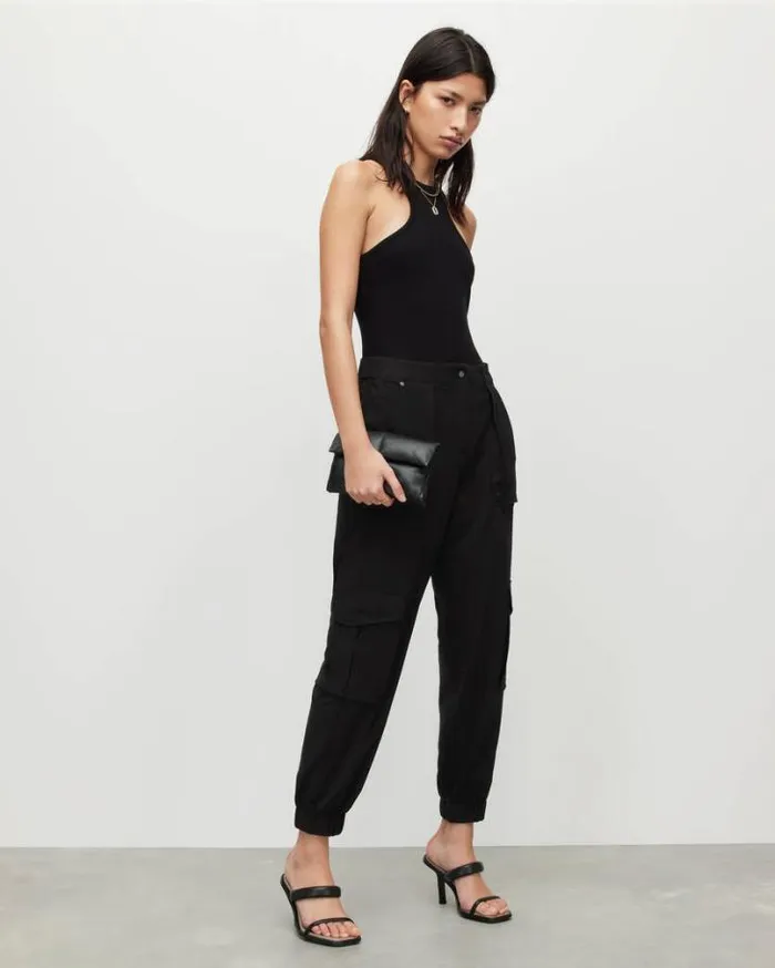 Frieda HighRise Jersey Cargo Pants Black Women AllSaints Pants and Leggings