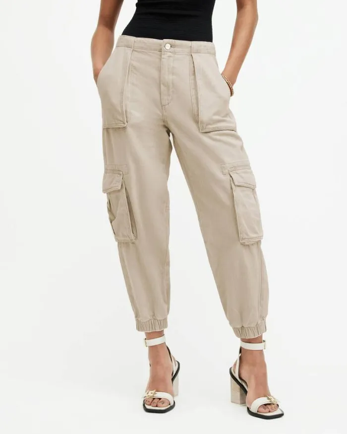 Frieda Tapered Denim Cargo Pants Natural White Women AllSaints Pants and Leggings