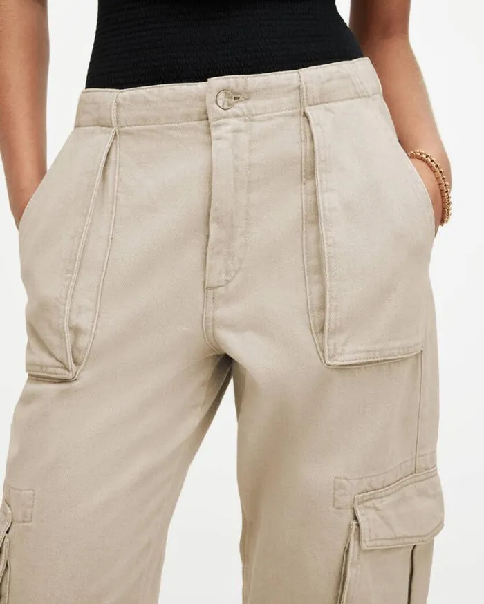 Frieda Tapered Denim Cargo Pants Natural White Women AllSaints Pants and Leggings