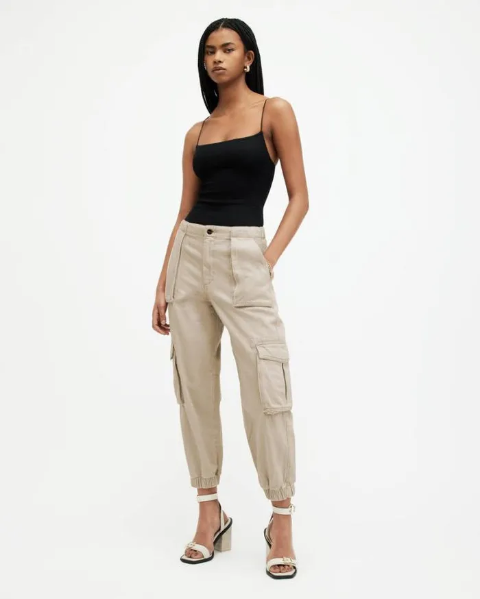 Frieda Tapered Denim Cargo Pants Natural White Women AllSaints Pants and Leggings