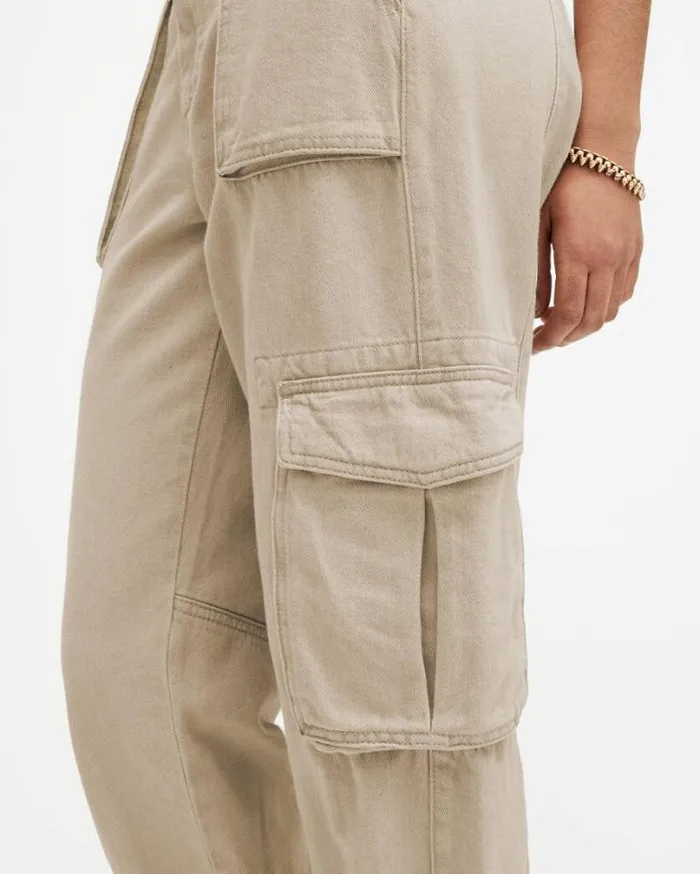 Frieda Tapered Denim Cargo Pants Natural White Women AllSaints Pants and Leggings