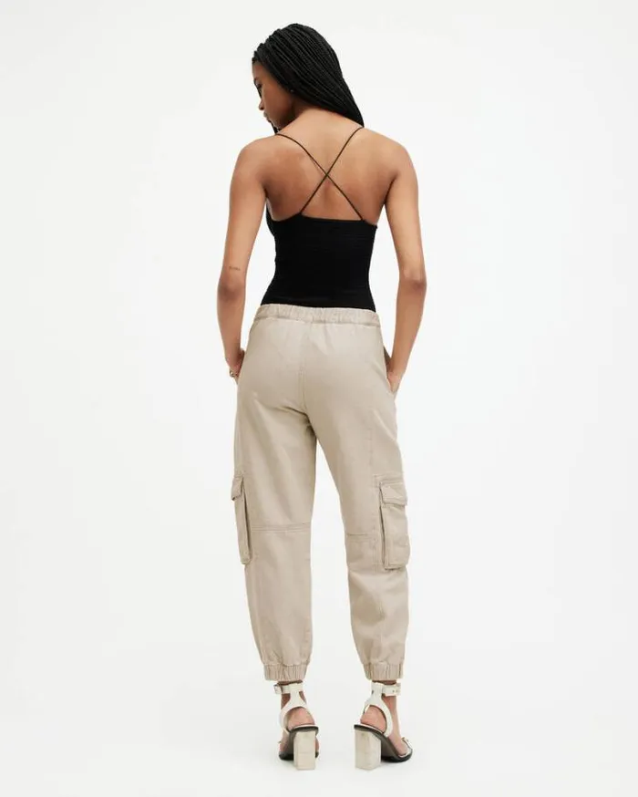 Frieda Tapered Denim Cargo Pants Natural White Women AllSaints Pants and Leggings