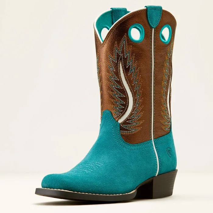 Futurity Fort Worth Western Boot Teal Suedegilded Mocha Kids Ariat Big Kids039 Footwear