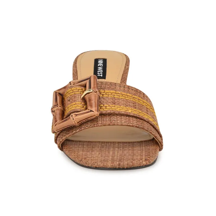 Garta Buckle Slide Sandals Brown Raffia Women Nine West Heeled Garta Buckle Slide Sandals Brown Raffia Women Nine West Heeled