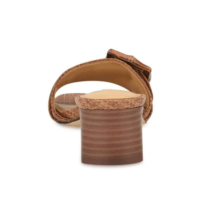 Garta Buckle Slide Sandals Brown Raffia Women Nine West Heeled Garta Buckle Slide Sandals Brown Raffia Women Nine West Heeled