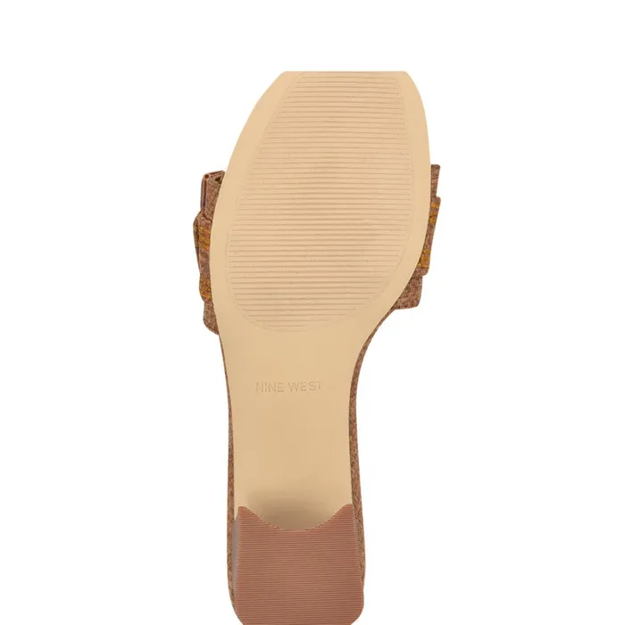 Garta Buckle Slide Sandals Brown Raffia Women Nine West Heeled Garta Buckle Slide Sandals Brown Raffia Women Nine West Heeled