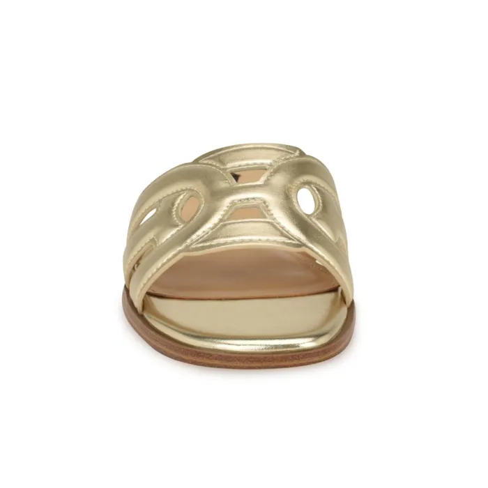 Geena Flat Slide Sandals Platino Women Nine West Casual Geena Flat Slide Sandals Platino Women Nine West Casual