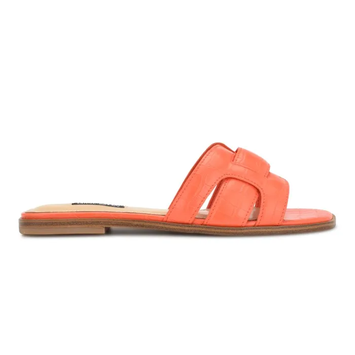 Germani Flat Slide Sandals Orange Croco Women Nine West Flats