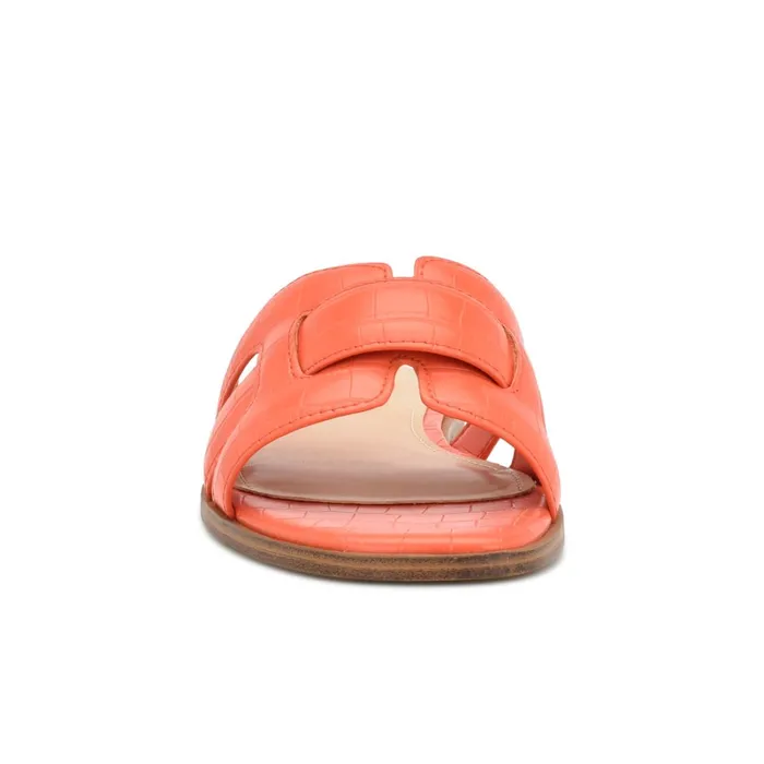 Germani Flat Slide Sandals Orange Croco Women Nine West Flats Germani Flat Slide Sandals Orange Croco Women Nine West Flats