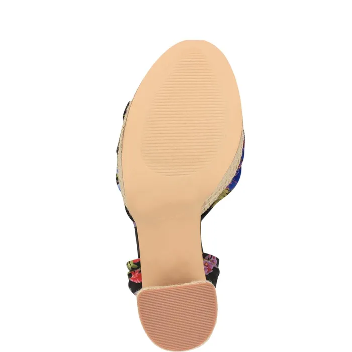 Gertha Platform Espadrille Sandals Black Floral Women Nine West High Heels
