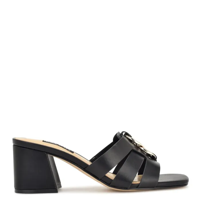 Gipper Heeled Slide Sandals Black Women Nine West Low Heel