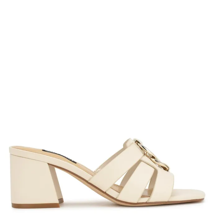Gipper Heeled Slide Sandals Chic Cream Women Nine West Low Heel