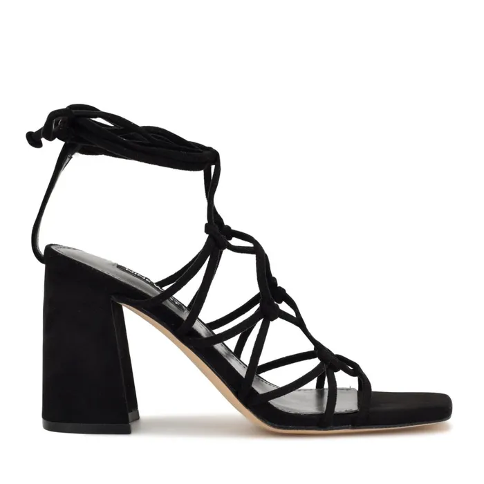 Glaven Ankle Wrap Sandals Black Suede Women Nine West High Heels
