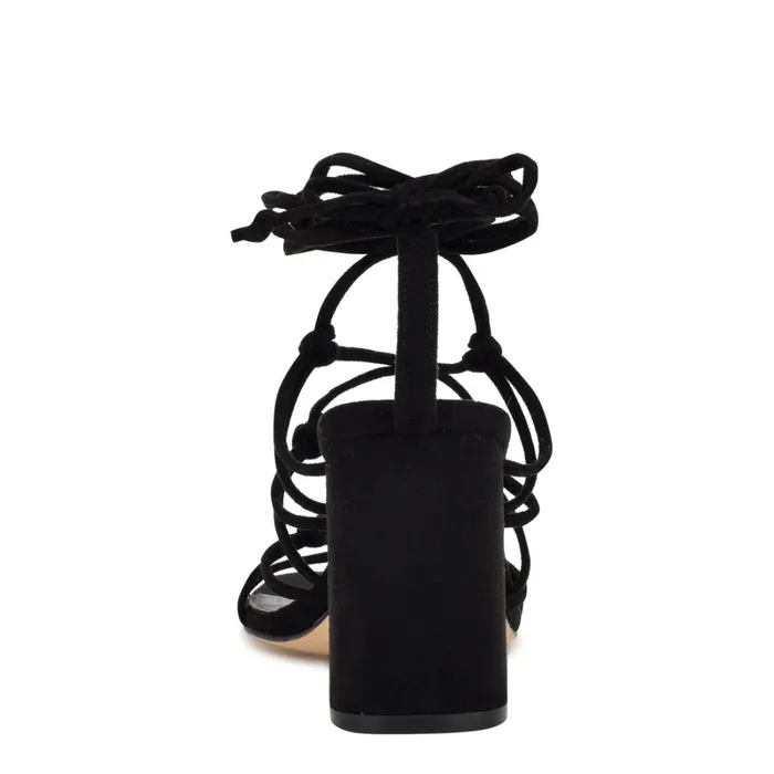 Glaven Ankle Wrap Sandals Black Suede Women Nine West High Heels