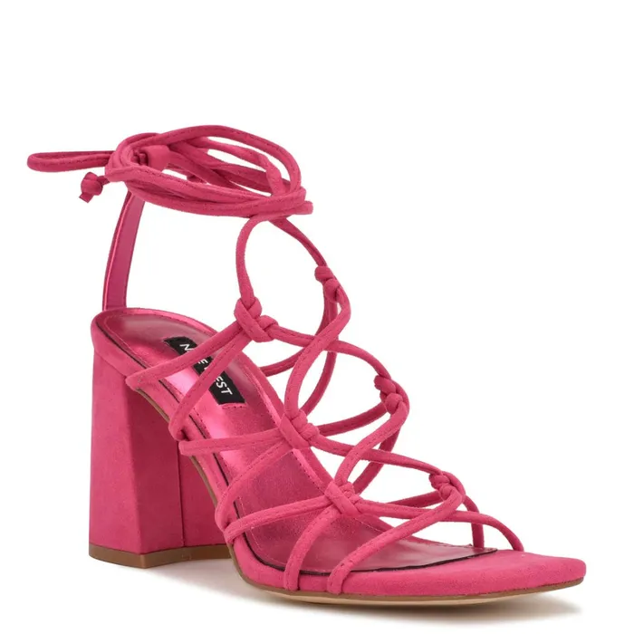 Glaven Ankle Wrap Sandals Pink Suede Women Nine West Heeled
