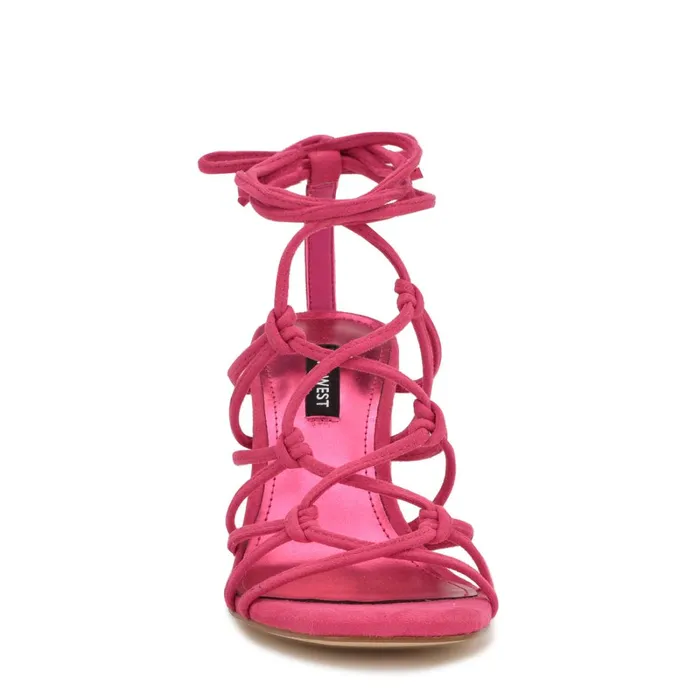 Glaven Ankle Wrap Sandals Pink Suede Women Nine West Heeled
