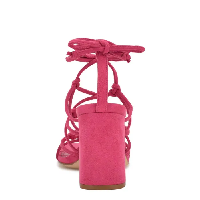 Glaven Ankle Wrap Sandals Pink Suede Women Nine West Heeled