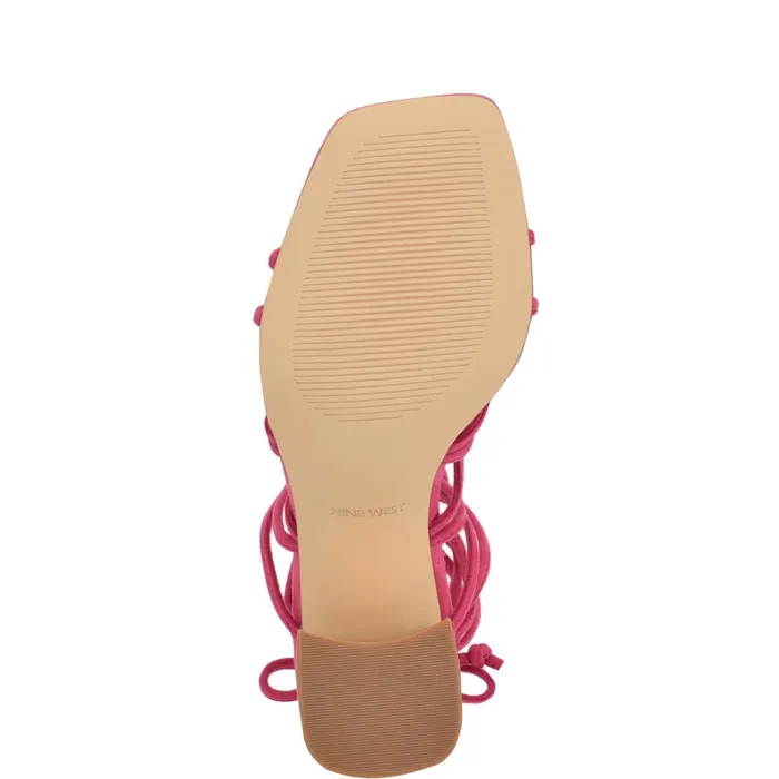 Glaven Ankle Wrap Sandals Pink Suede Women Nine West Heeled