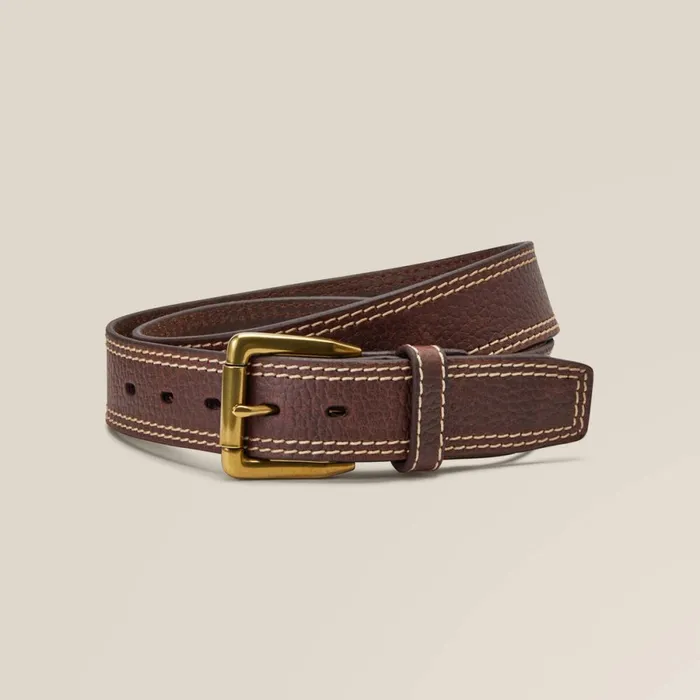 Gold Buckle Double Stitch Belt Brown Men Ariat Belts