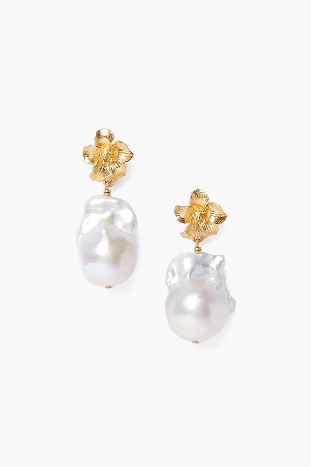 Gold Hibiscus Pearl Drop Earrings Women Chan Luu Earrings