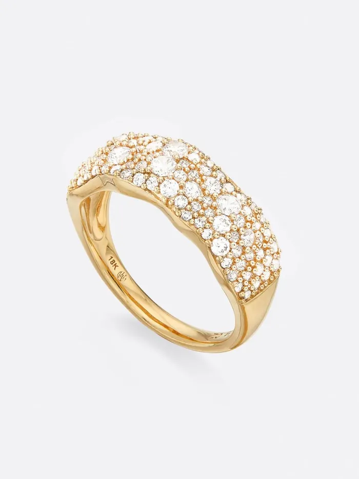 Golden Waves Pav Diamond Band Ring Yellow Gold Women Brochu Walker Fine Jewelry