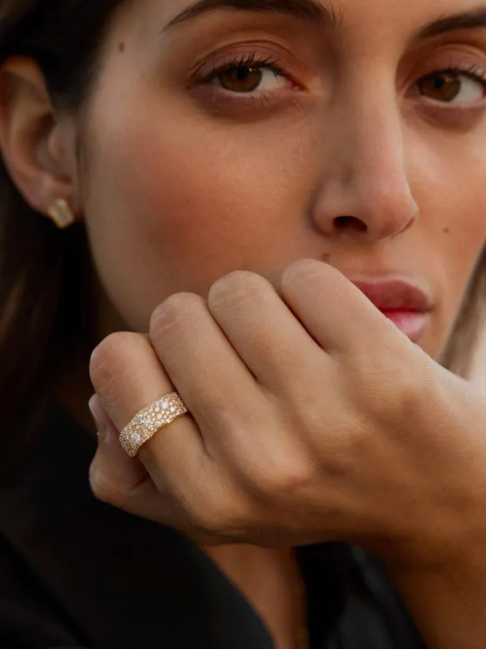 Golden Waves Pav Diamond Band Ring Yellow Gold Women Brochu Walker Fine Jewelry