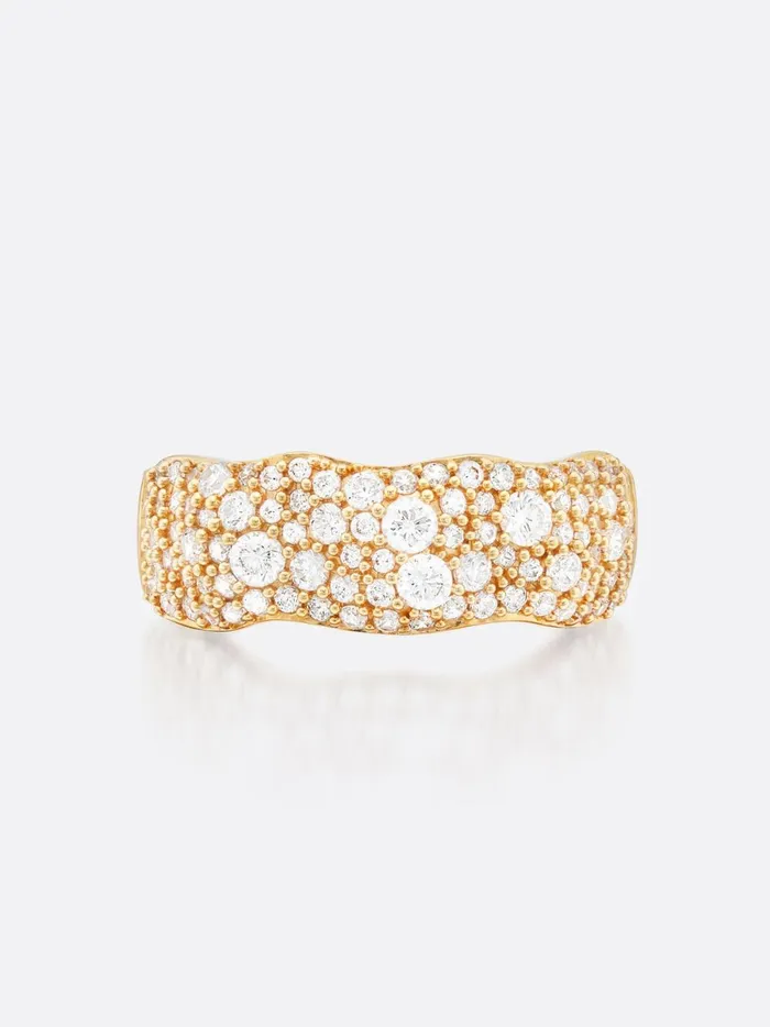 Golden Waves Pav Diamond Band Ring Yellow Gold Women Brochu Walker Fine Jewelry