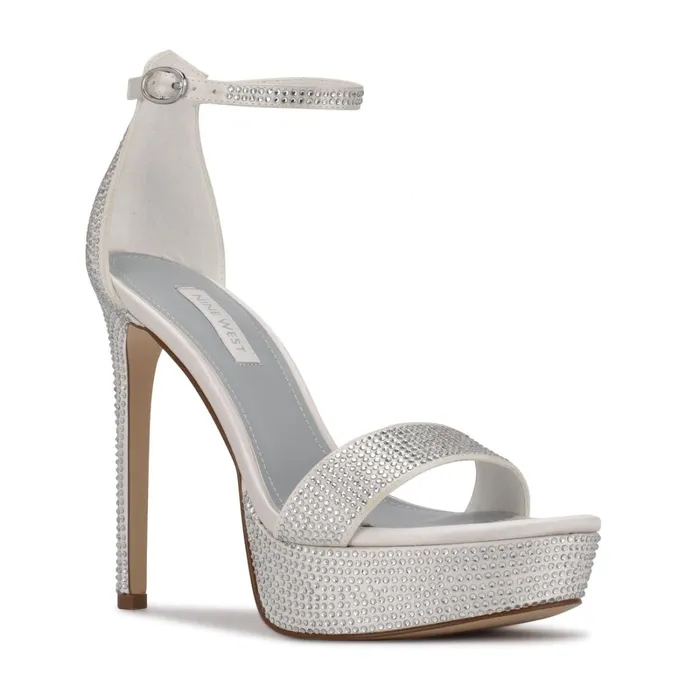 Goout Platform Sandals White Satin Women Nine West Platforms Goout Platform Sandals White Satin Women Nine West Platforms