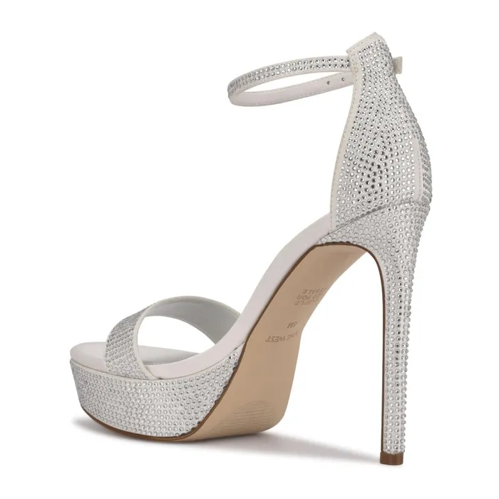 Goout Platform Sandals White Satin Women Nine West Platforms Goout Platform Sandals White Satin Women Nine West Platforms