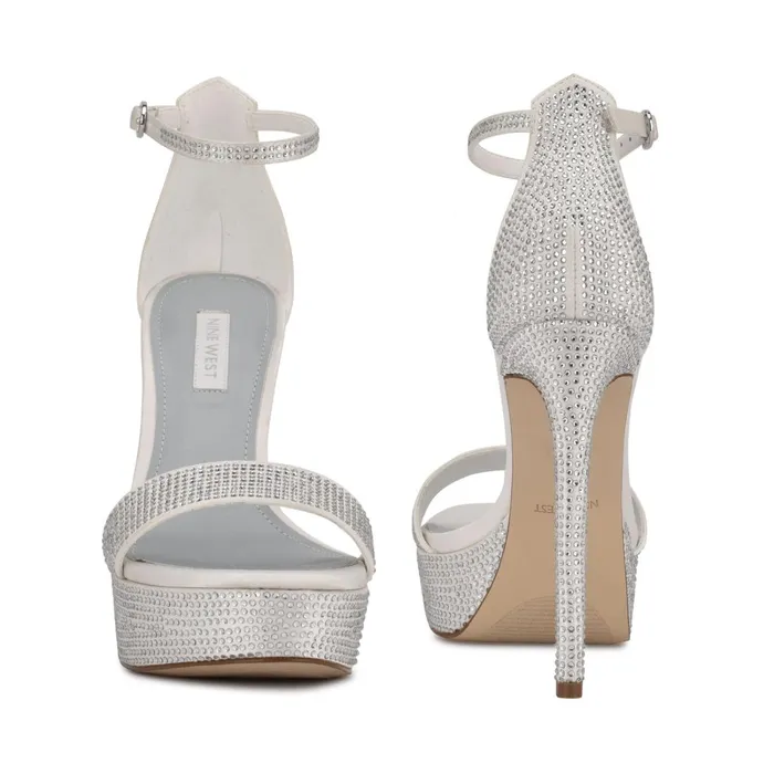 Goout Platform Sandals White Satin Women Nine West Platforms Goout Platform Sandals White Satin Women Nine West Platforms