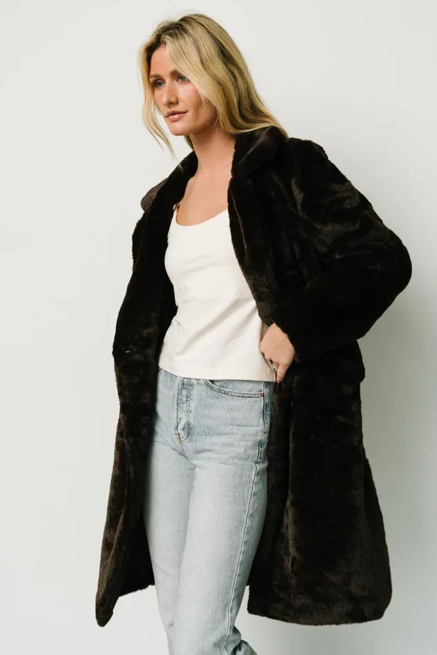 Graham Long Faux Fur Coat Deep Brown Women Baltic Born Outerwear